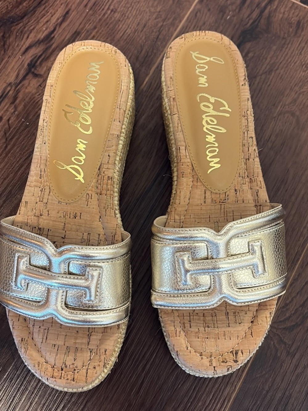 Sam Edelman Metallic Gold Cork Slide Sandals